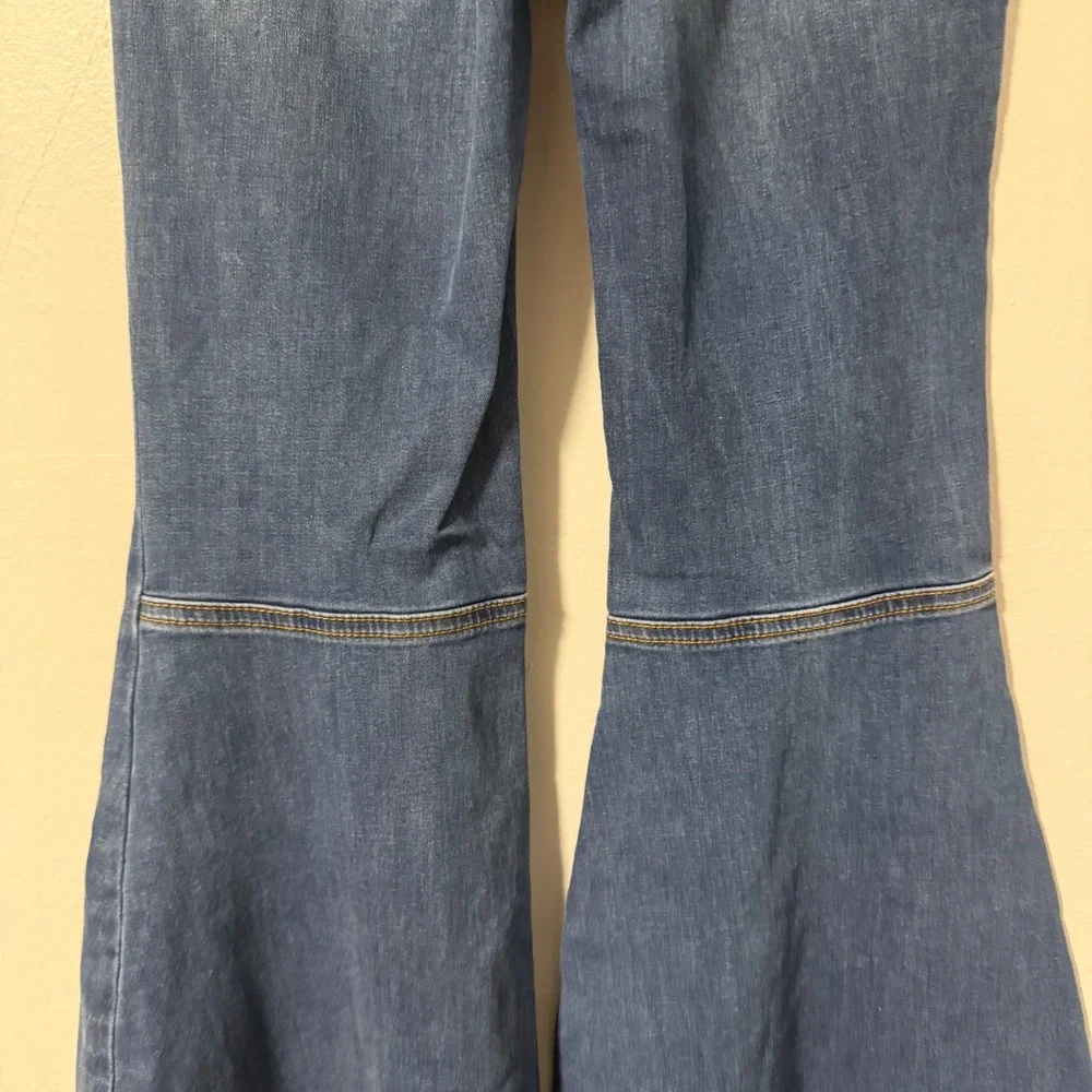 Free People Just Float On Flare Jeans Blue High Rise Bell Bottom Raw‎ Hem 24R